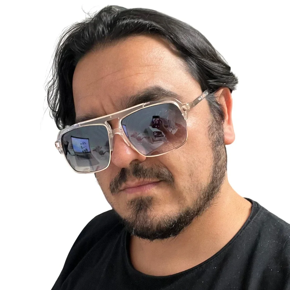 Men Sunglasses Clear Frame Gold Accents Men's‎ Fashion Sun Glasses Trendy Design